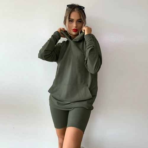 Hoodie and Biker Shorts Set - Fern and Oak