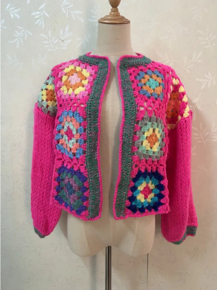 Pink Floral Hand Crochet Cardigan - Fern and Oak