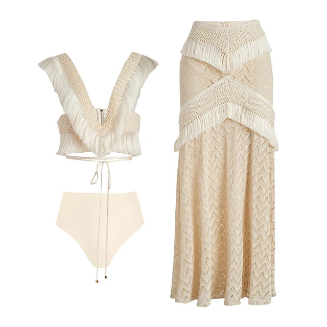 Fringed Knit Halter and Skirt - Fern and Oak