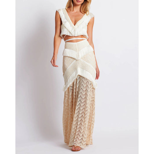 Fringed Knit Halter and Skirt - Fern and Oak