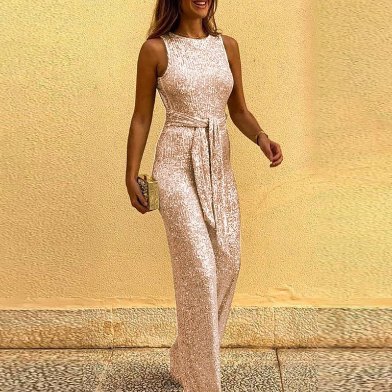 Sleeveless Sparkle Sequin Jumpsuit - Fern and Oak