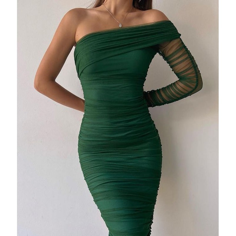 Mesh One-Shoulder Backless Dress