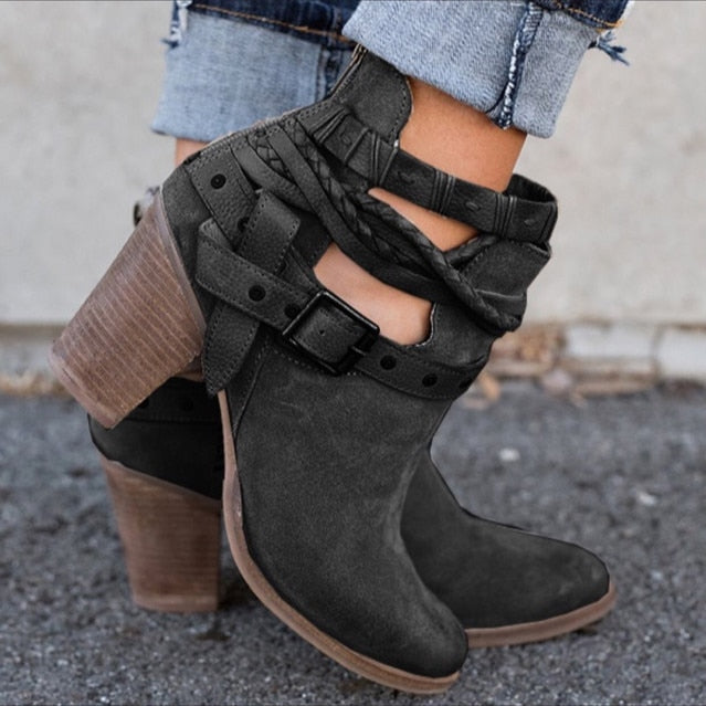 Buckle Strap Women Ankle Boots - Fern and Oak