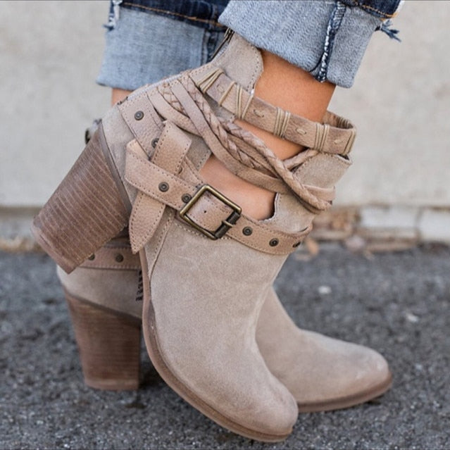 Buckle Strap Women Ankle Boots - Fern and Oak