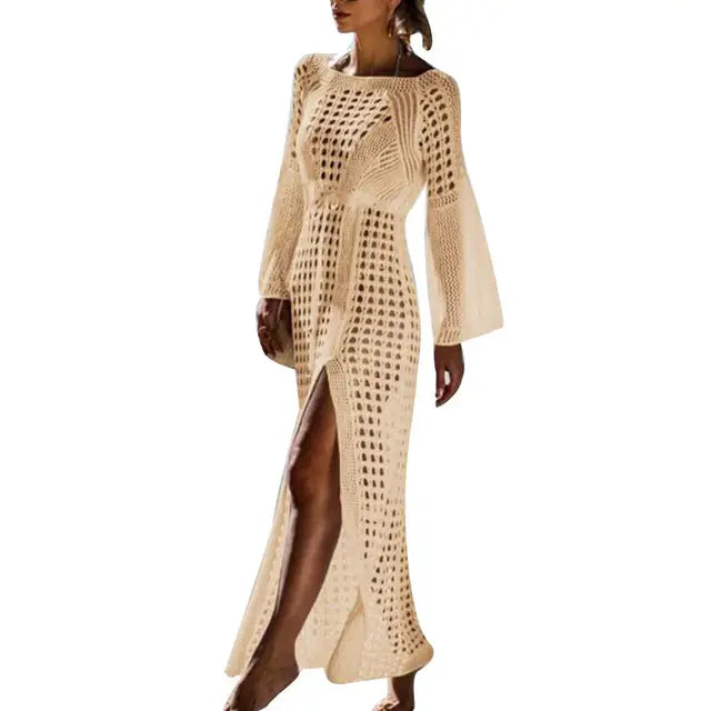 Crocheted Long Sleeved Tunic Beach Cover-Up Summer