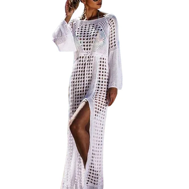 Crocheted Long Sleeved Tunic Beach Cover-Up Summer