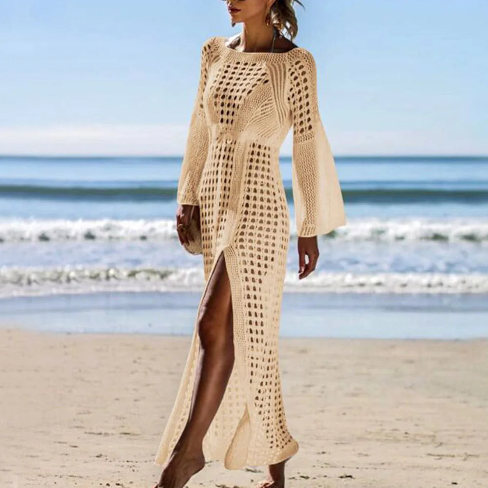 Crocheted Long Sleeved Tunic Beach Cover-Up Summer