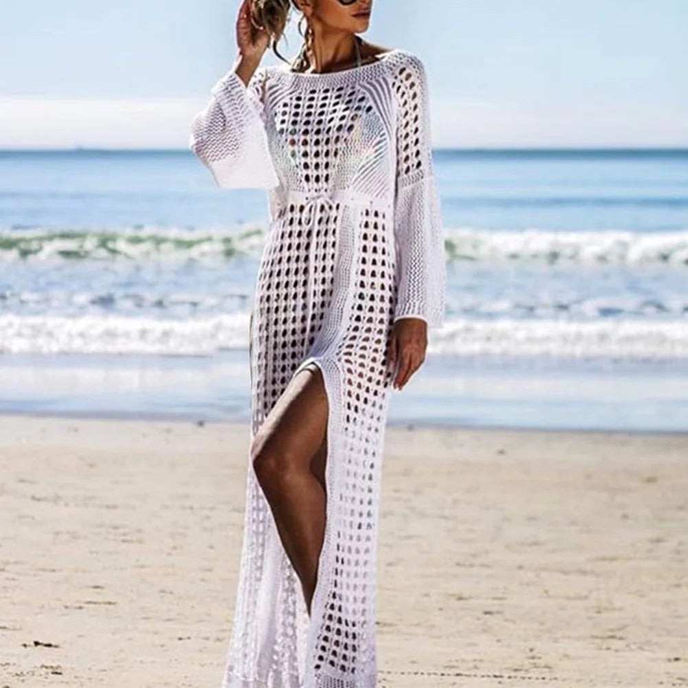 Crocheted Long Sleeved Tunic Beach Cover-Up Summer