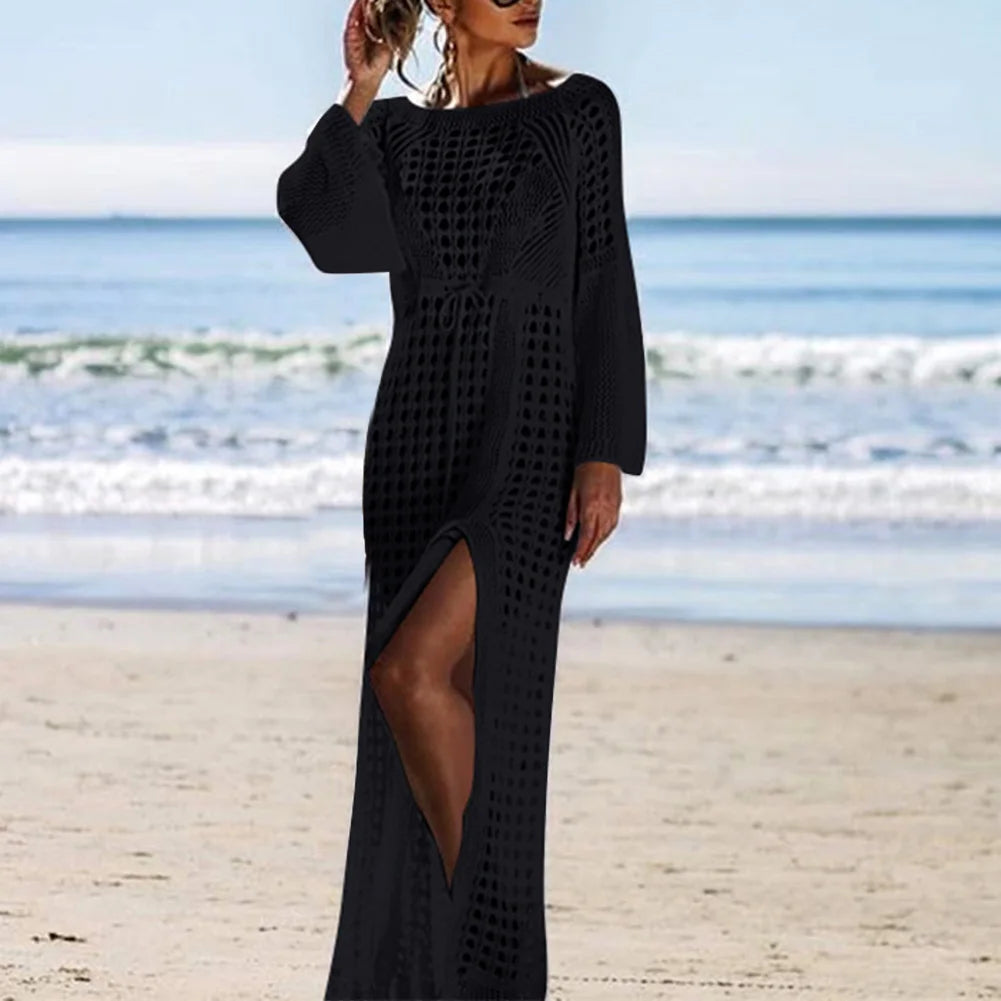 Crocheted Long Sleeved Tunic Beach Cover-Up Summer