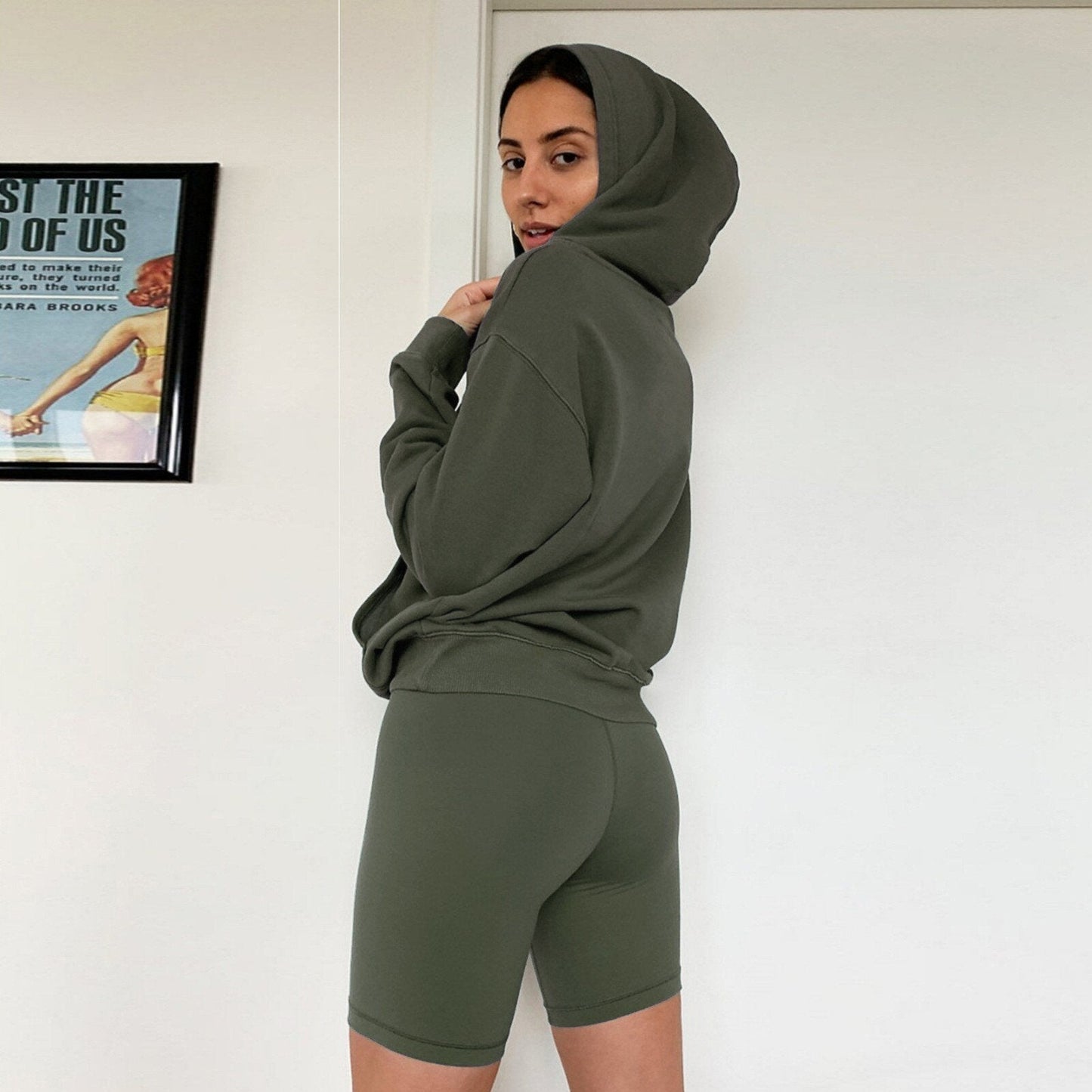 Army Green Hoodie and Biker Shorts Set - Fern and Oak