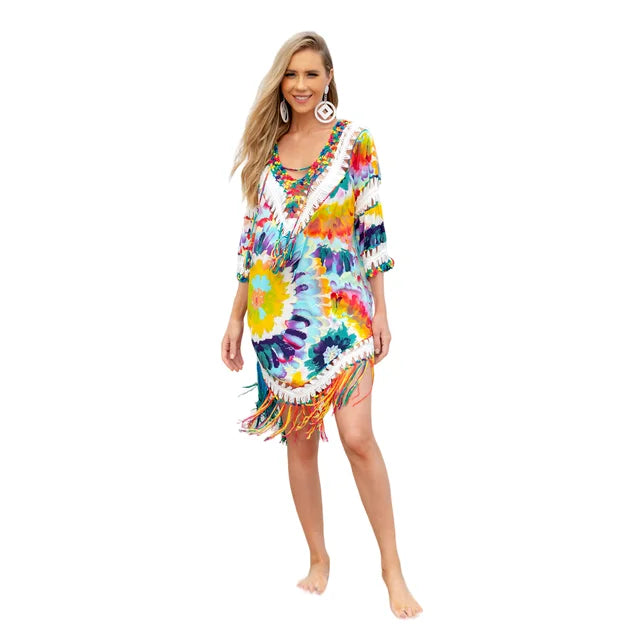 Tie-Dye Crocheted Beach Cover-Up Dress - Fern and Oak