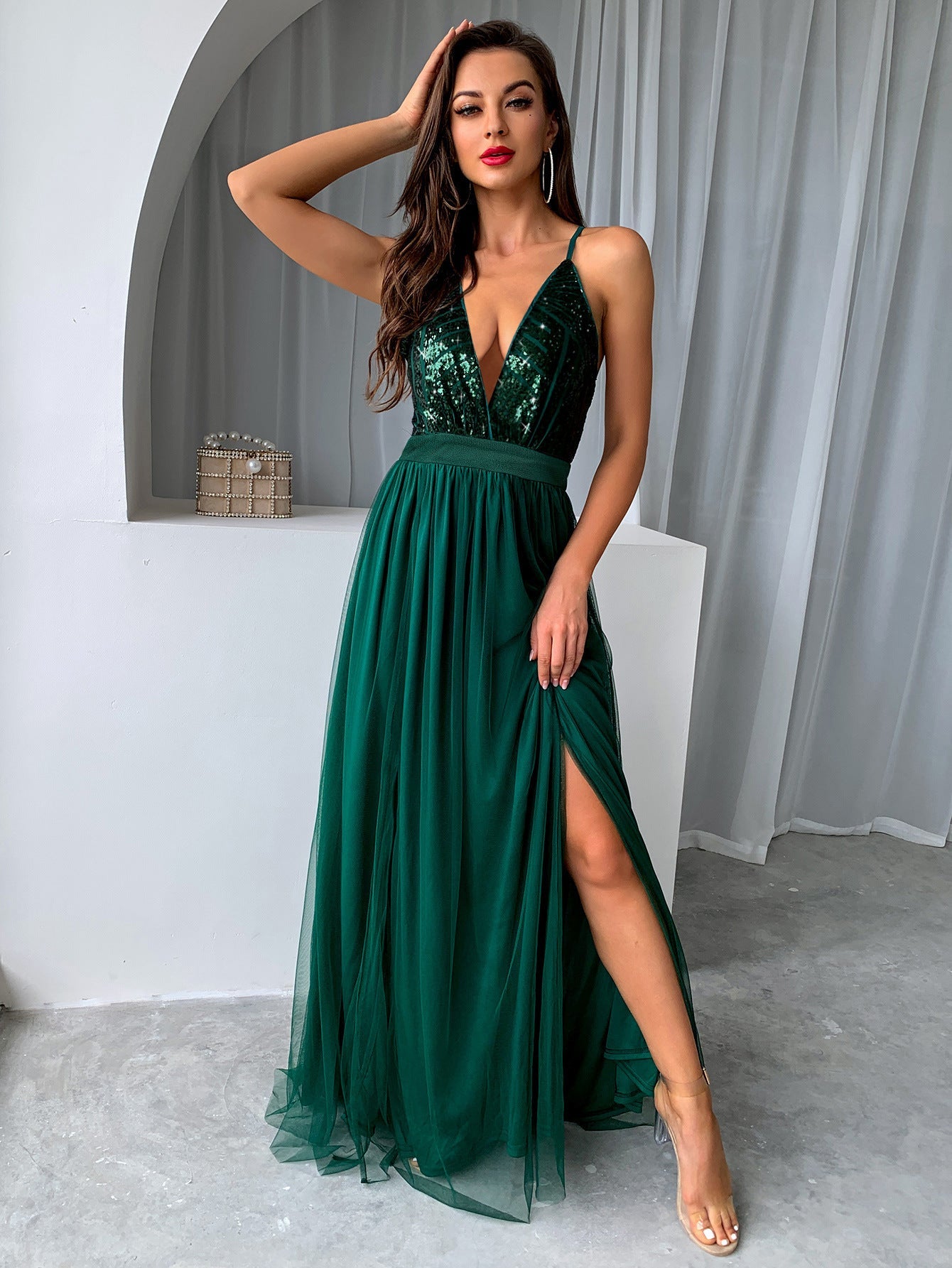 Empire Waist High Split Swing Dress - Fern and Oak