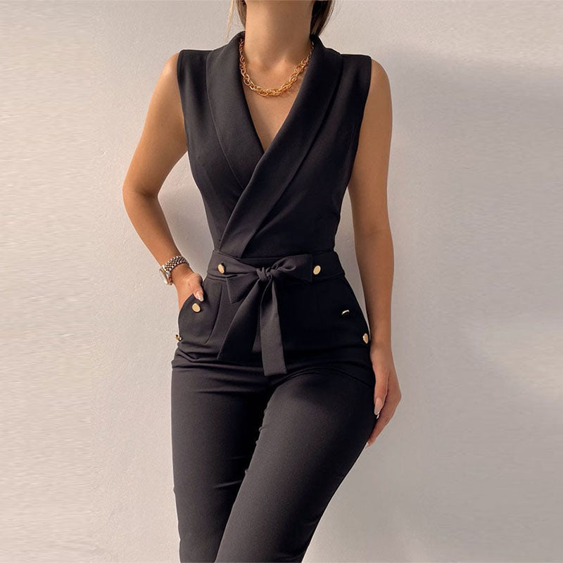 Sleeveless Waistcoat Vest Blazer Jumpsuit - Fern and Oak