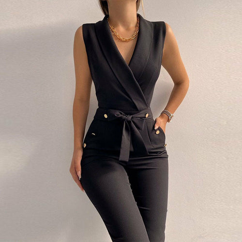 Sleeveless Waistcoat Vest Blazer Jumpsuit - Fern and Oak