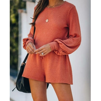 Cropped Long Sleeve Shirt and Biker Shorts Set - Fern and Oak