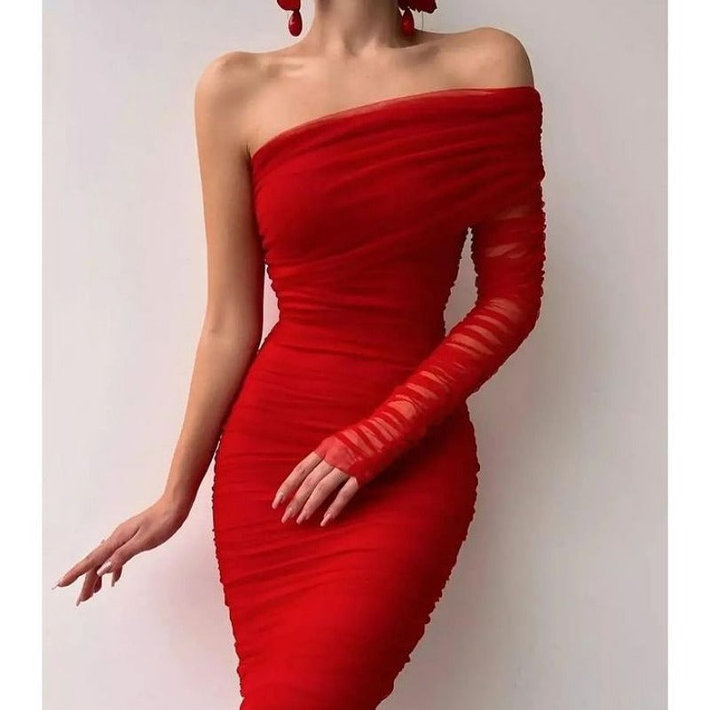 Mesh One-Shoulder Backless Dress